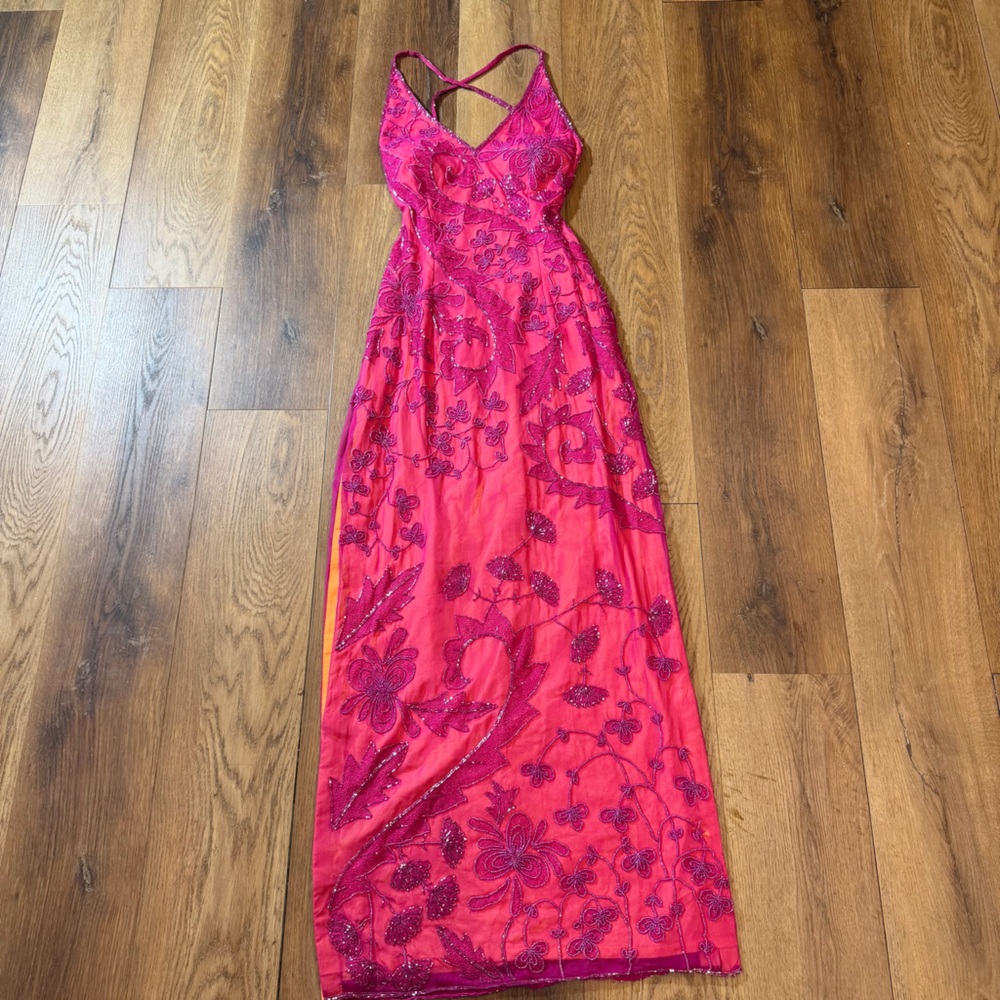 Vintage Y2K 100% Silk Beaded Dress Vintage Beaded Dress Pink Floral Prom Fairy